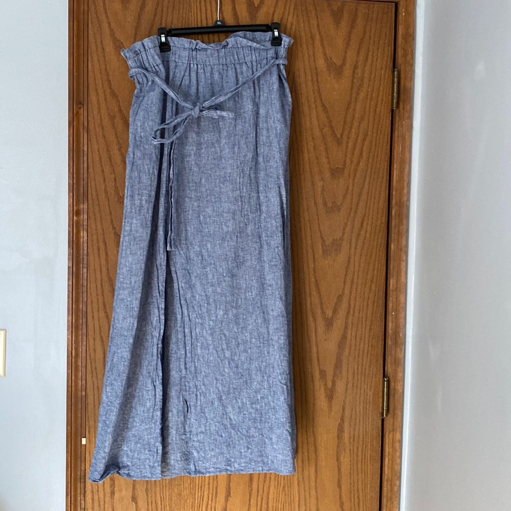 Express Blue Linen Maxi Skirt. 41 inches in length with slit starting at 12inch